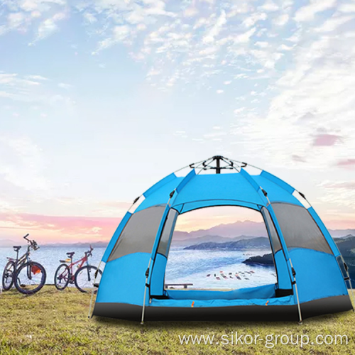 Outdoor multi-person double deck 3-5 people camping rainproof automatic speed opening hexagonal tent